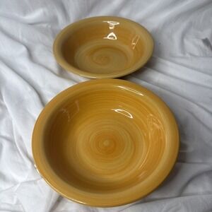 CITRUS GROVE Gold Amber Yellow Swirl Pasta Soup Cereal Bow Hand Painted 2